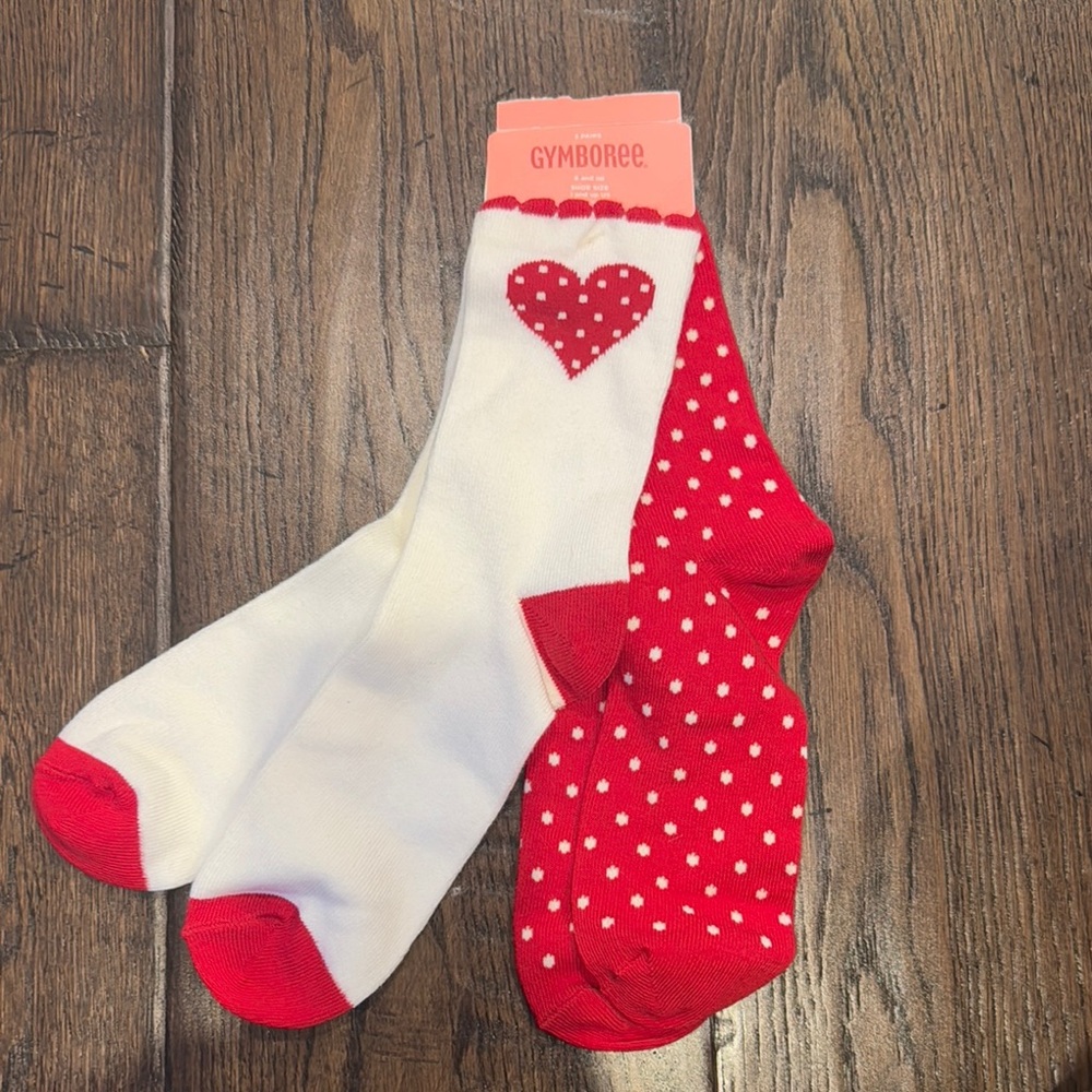 New Gymboree girls red polka dot heart valentine sock 
shoe size 1 and up
